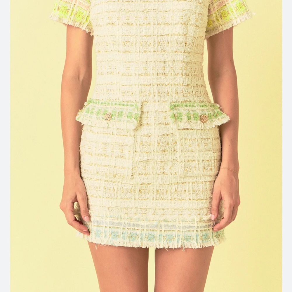 Endless Rose Green and Cream Peplum Mini Dress / Tweed